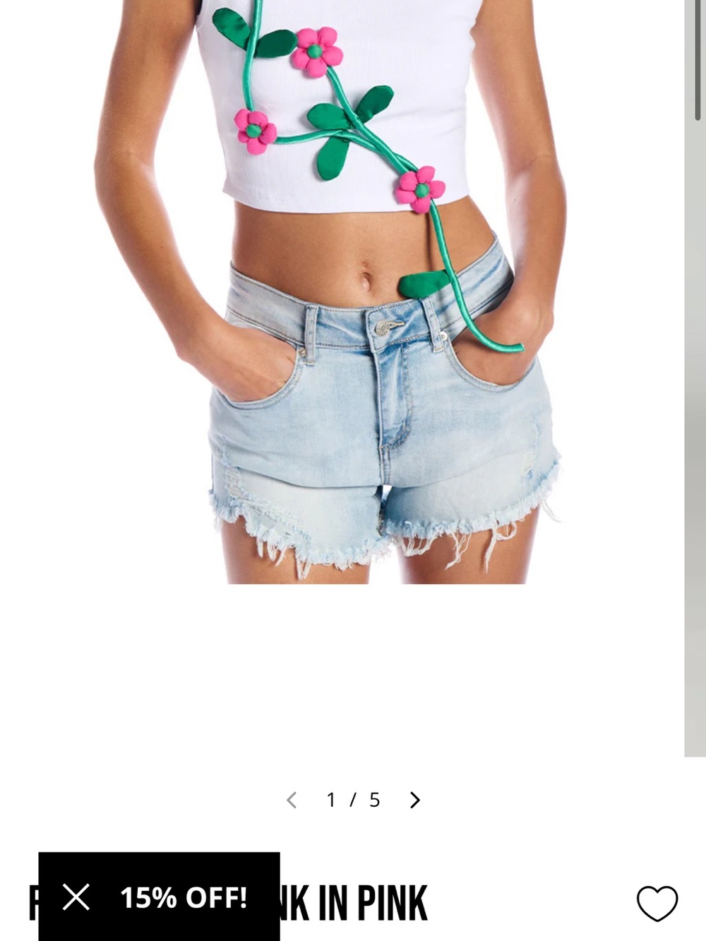 AKIRA White Cropped Tank with Pink Floral Appliqué - Picture 4 of 10